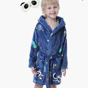 Kids Soft Hooded Thin Flannel Space Bathrobe-NWOT